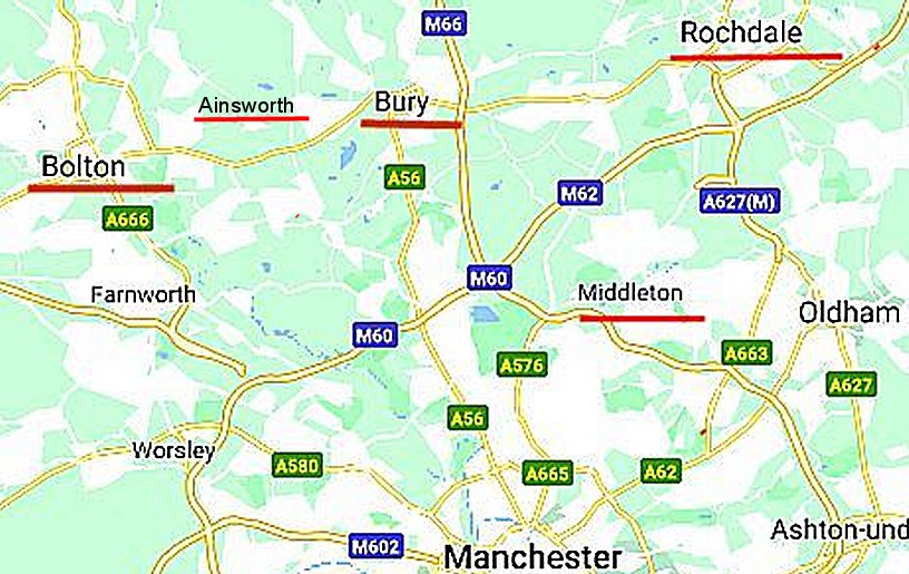 regio Bolton, Middleton, Ainsworth; klik voor vergroting regio Bolton, Middleton, Ainsworth; klik voor vergroting