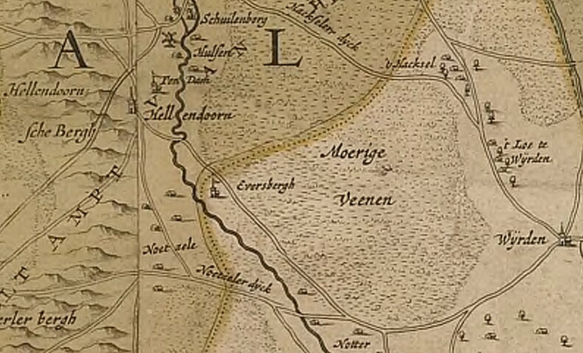 kaart uit 1650 van het gebied rond de Eversberg