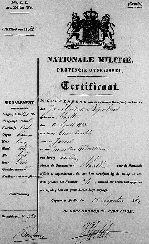 Klik voor foto in apart venster 54_nijenhuis-keijser_1843_huwelijksbijlage_militie.jpg