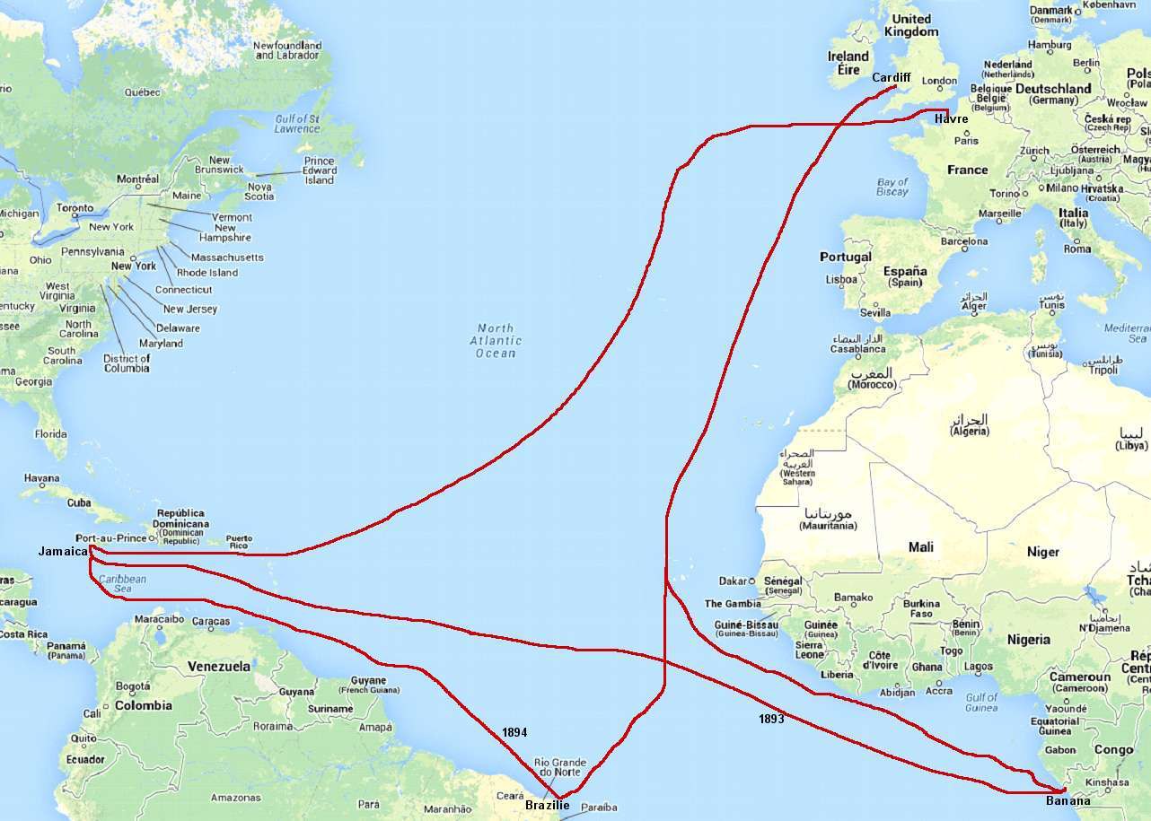 Atlantisch reizen van de 'Vlaanderen' naar Afrika, Zuid-Amerika en Caribische eilanden